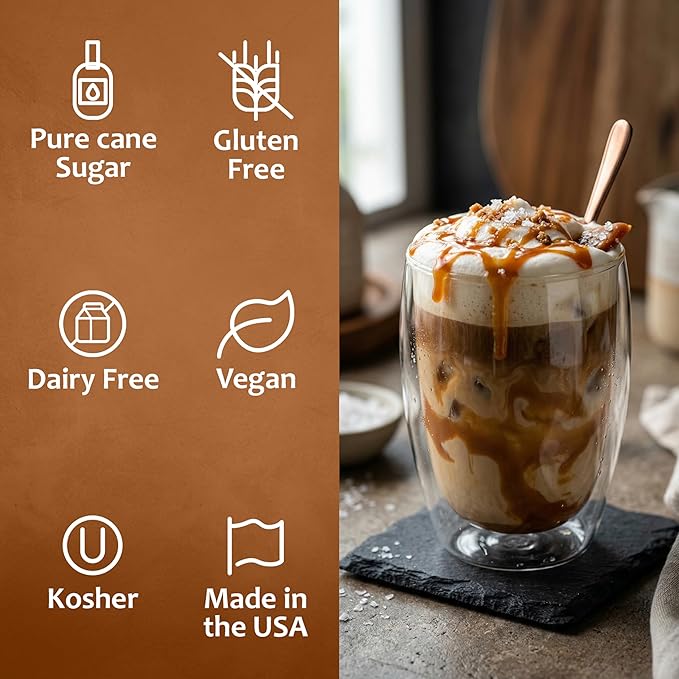Syruvia Coffee Syrup, Salted Caramel Flavored Syrup for Drinks, Lattes, and Desserts – 25.4 fl oz