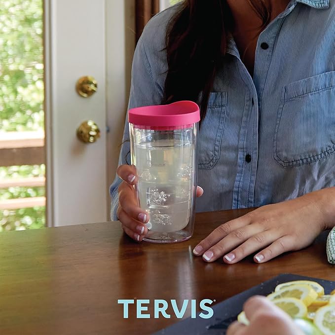 Tervis Clear & Colorful Tabletop Made in USA Double Walled Insulated Tumbler Travel Cup Keeps Drinks Cold & Hot, 16oz, Pink Sand