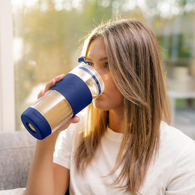 19 oz. Double Wall Glass Coffee Tumbler, To Go Travel Mug with Lid, Portable Glass Thermos with Straw, Reusable Cup, Tea, Smoothies, Ice Coffee, and Boba