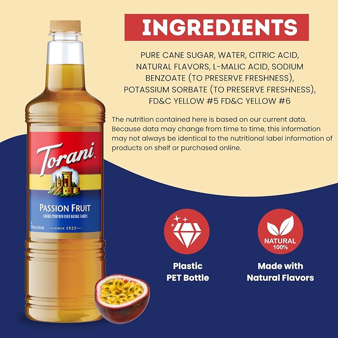 Torani Passion Fruit Syrup 1 Liter Bottle with Pump – Juicy Tropical Flavoring for Cocktails, Iced Drinks, Teas & Lemonades, Pure Cane Sugar Syrup, Mess-Free Pump Dispensing for Home & Café Creations - Image 7
