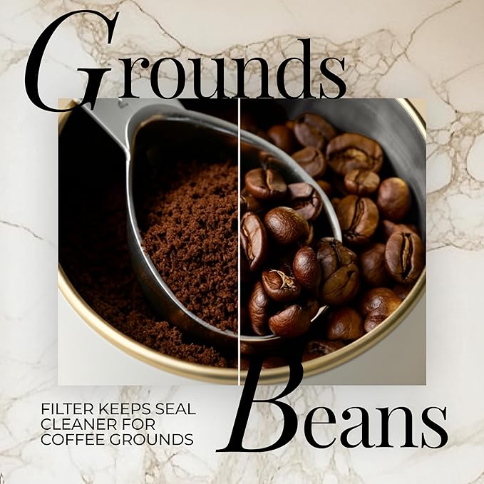 STYLED SETTINGS Vacuum Coffee Canister with Airtight Lid - Dual-Lid Airtight Coffee Canister with Scoop and Label for Beans and Grounds, Food Storage Container -White and Gold Kitchen Accessories