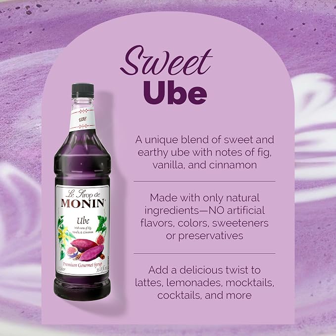 Monin - Ube Blend Syrup, Savory & Sweet, Blended With Notes of Fig, Cinnamon & Vanilla, Great for Lemonades, Boba Tea, & Coffee, Dairy-Free, No Artificial Sweeteners, Gluten-Free (Plastic, 1 Liter) - Image 3