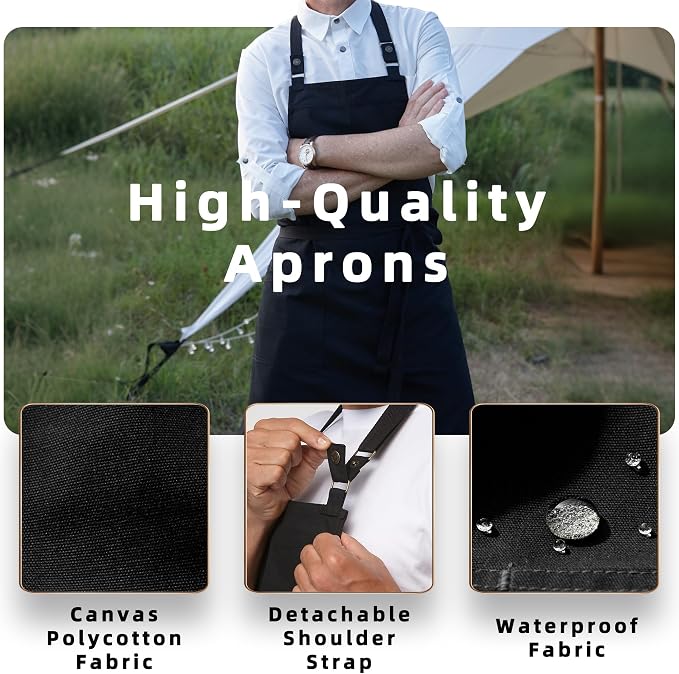 Chef Men Canvas Waterproof Apron Pocket 4251GB | Polyester Cotton Canvas Apron for BBQ Grilling Kitchen Cooking, Adjustable Neck, Durable & Comfortable - Image 3