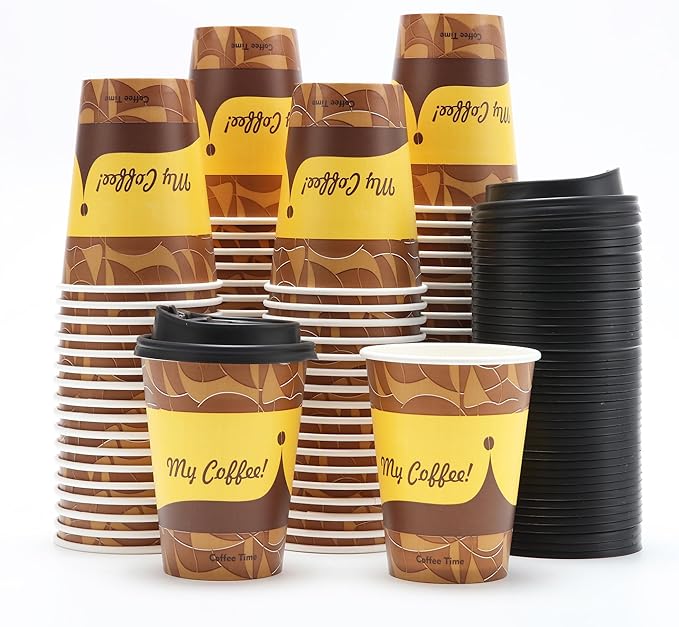 Tamone 100 Pack 12 oz Thanksgiving Cups Fall Disposable Coffee Cups with Lids, Paper Coffee Cups with Lids, Cold/Hot Drinking Paper Cups for Water, Juice or Tea, Disposable Paper Cups for Home