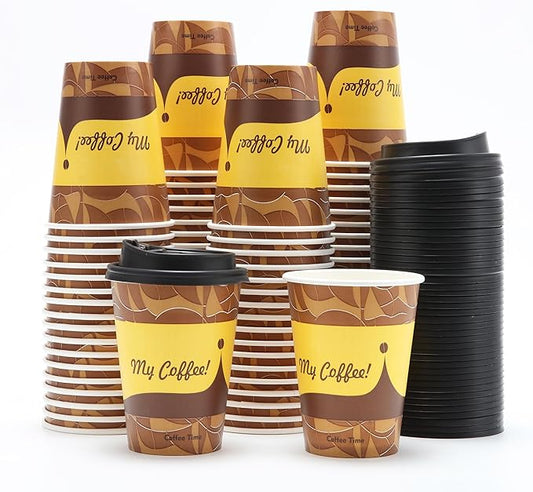 Tamone 100 Pack 12 oz Thanksgiving Cups Fall Disposable Coffee Cups with Lids, Paper Coffee Cups with Lids, Cold/Hot Drinking Paper Cups for Water, Juice or Tea, Disposable Paper Cups for Home
