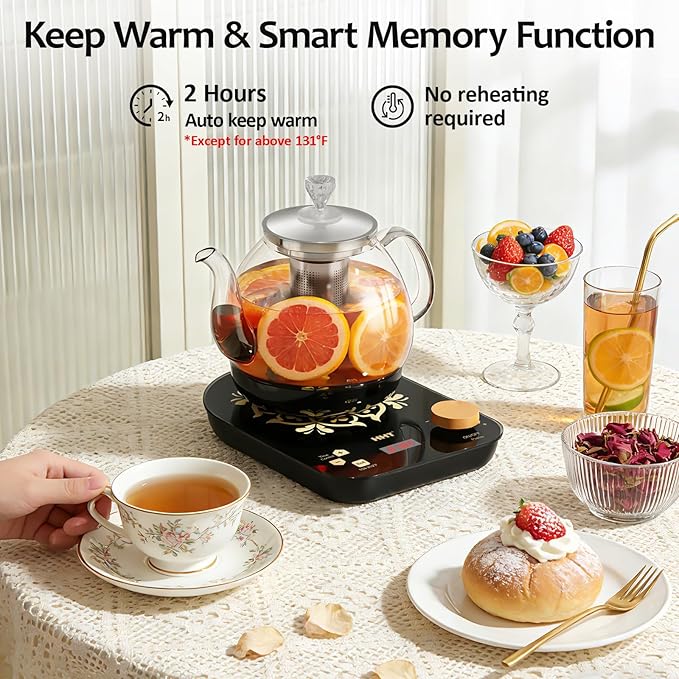 HHT Electric Tea Maker with Infuser, ±1℉ Precise Temperature Control, Glass Electric Kettle for Herbal,Flowers,Fruit Tea and Loose Leaf,BPA-Free,Auto Shut-Off,Brewing Program,Keep Warm,0.8L/27oz Grey