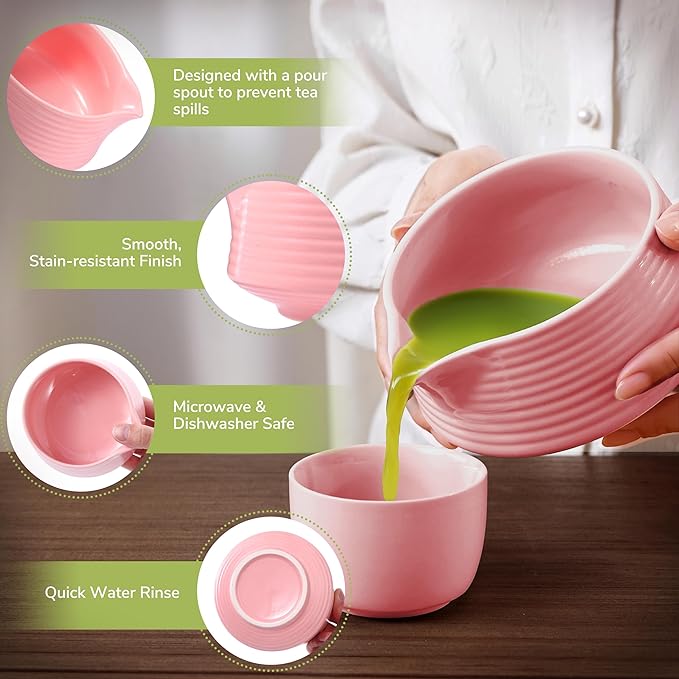 HELPLX Matcha Whisk Set, 10-Piece Japanese Matcha Kit with Bowl, Whisk & Holder, 2 Tea Cups, Bamboo Scoop, Spoon, Sifter, Scoop Rest & Tea Towel – Pink Matcha Tea Set for Ceremony or Daily Use