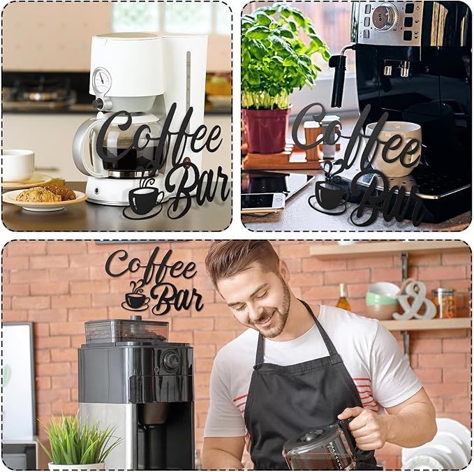 Shimeyao Coffee Bar Accessories Coffee Bar Sign for Wall Metal Rustic Hanging Wall Art Vintage Black Cup Letter Sign for Cafe Home Office Kitchen