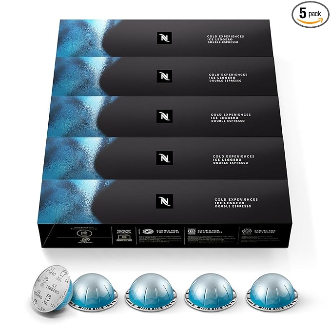 Nespresso Capsules Vertuo, Ice Leggero, 50-Count Double Espresso Coffee Pods, Brews 2.7 oz.