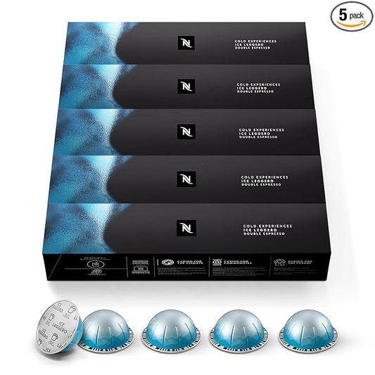 Nespresso Capsules Vertuo, Ice Leggero, 50-Count Double Espresso Coffee Pods, Brews 2.7 oz.