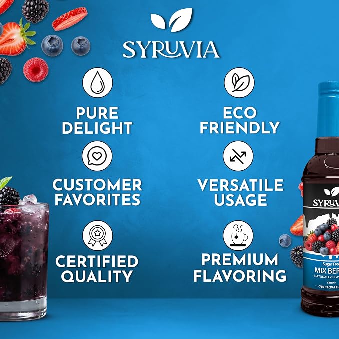 Syruvia Sugar Free Mix Berry Flavored Syrup for Drinks, Cocktails, Lemonades, Iced Teas and Desserts – 25.4 fl oz, With Pump - Image 5