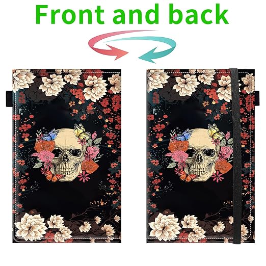Server Books for Waitress, 5x9 Inch Waitstaff Server Order Pads, 11 Large Pockets, Cute PU Leather Waitress Book Server Wallet with Elastic Band Fit Server Apron,Flower Skull Roses Butterfly - Image 2