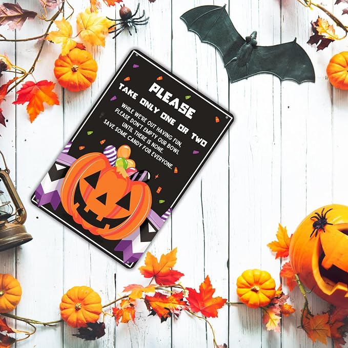 KanaAt Trick or Treat Please Take Only One or Two Tin Sign Halloween Candy Vintage Decor for Home Kitchen Cafe Bar Porch Yard Front Door Party Decor 8x12 inch, diany-m90 - Image 6