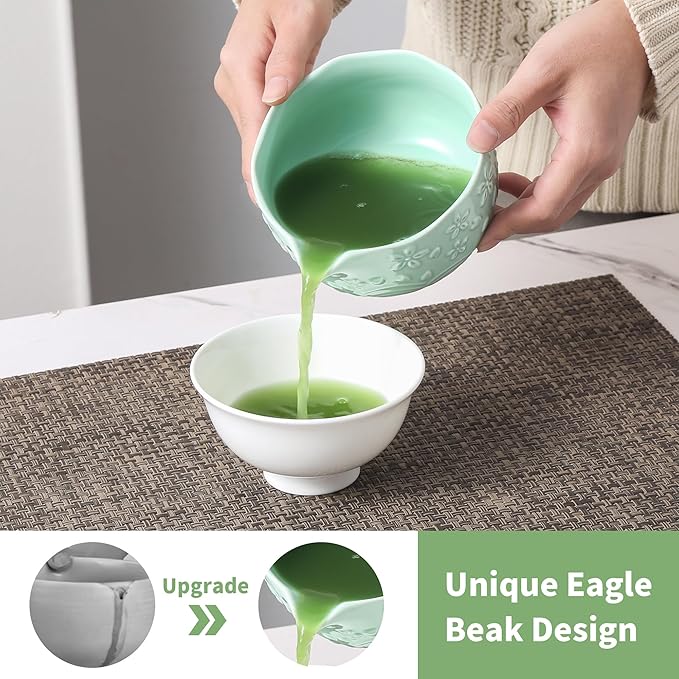 Matcha Whisk Set, 5 Pcs Ceramic Matcha Set, Matcha Kit Set Includes Matcha Bowl, Matcha Whisk and Holder, Bamboo Scoop and Sifter, Matcha Tea Set, Ideal Gift for Family/Friend (Green)