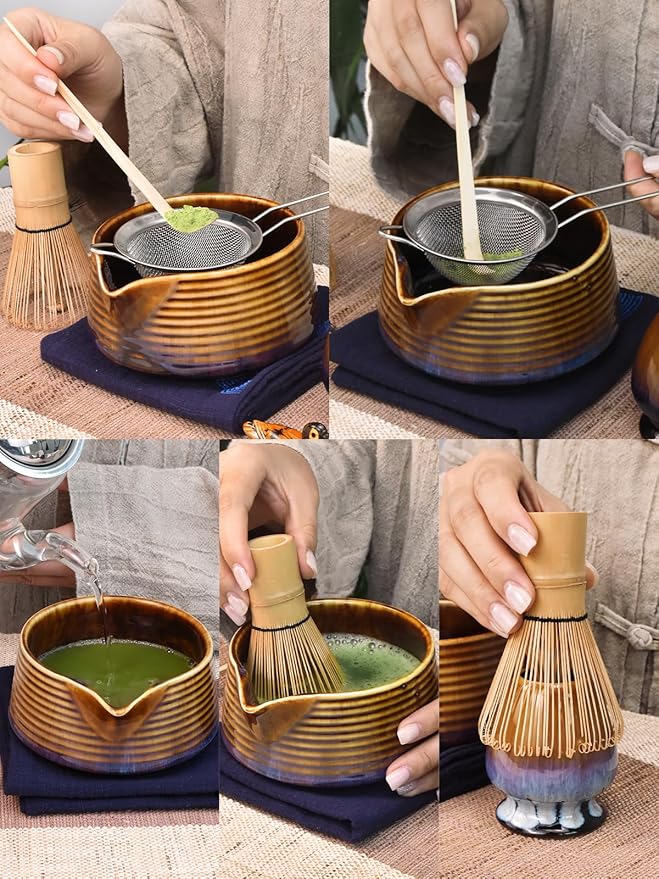 Artcome Matcha Tea Set – Japanese Ceremonial Matcha Kit with Pouring Bowl, Bamboo Whisk, Scoop, Sifter & Holder – Traditional Tea Ceremony Tools for Home or Gift