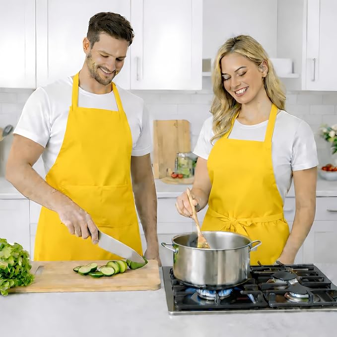8 Pack Aprons Bulk with Pockets, Unisex Apron with Extra Long Ties for Chef, Cooking Classes, Painting, BBQ - Image 6