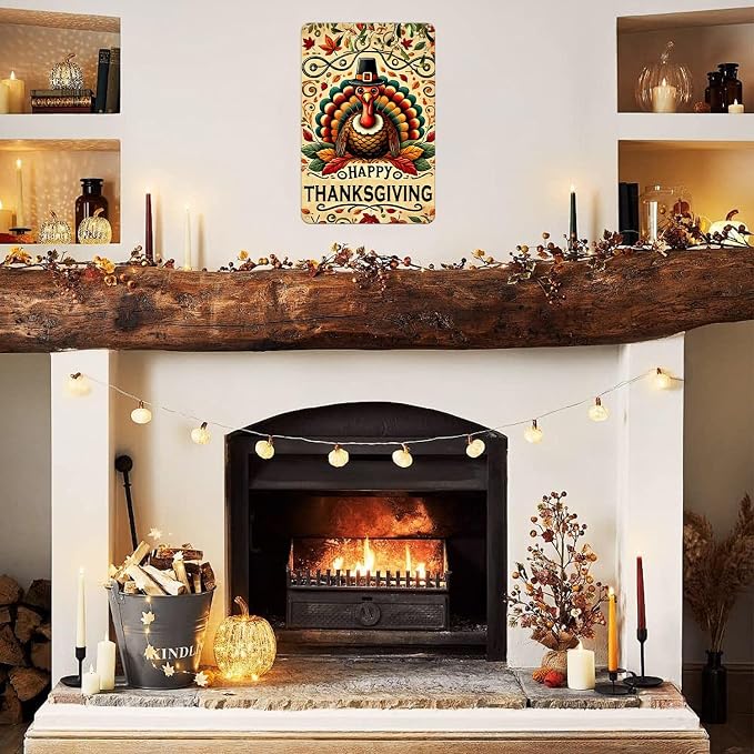 Happy Thanksgiving Sign Vintage Turkey tin Sign Fall Wall Decor Metal Signs for Home Bedroom Living Room Bar Cafe Yard Garden Holiday Decor Gift 08×12 Inch - Image 3
