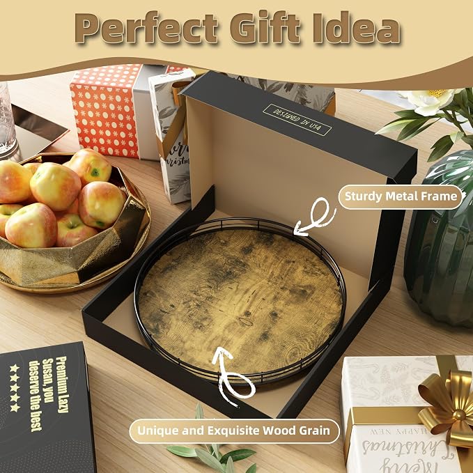 Lazy Susan Turntable Organizer for Table Top, 13’’ Round Wooden Lazy Susan for Cabinet Kitchen Countertop Pantry Dining Coffee Table for Condiments Spices, Rustic Bathroom Vanity Tray for Soap Candle - Image 7