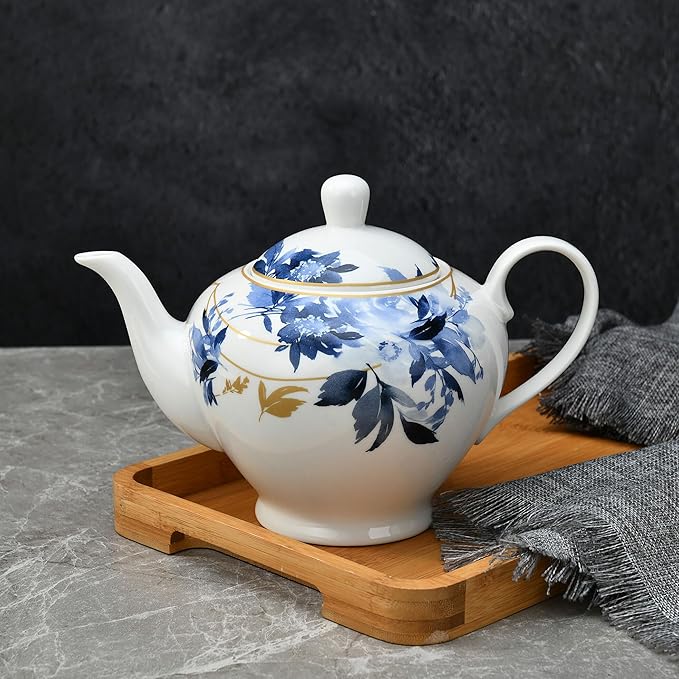 Porcelain Teapot 40 oz. Microwave & Dishwasher Safe Tea Pots for Tea, Pots for Women Gift (Mizuki)