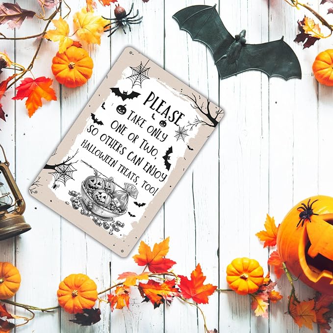 KanaAt Funny Halloween Trick or Treat Metal Sign Please Take Only One or Two Tin Sign Halloween Candy Vintage Decor for Home Kitchen Porch Yard Front Door Party Decor 8x12 inch, diany-m93 - Image 6