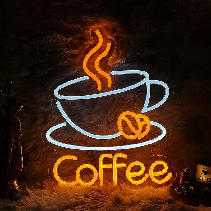 Coffee Neon Sign Coffee LED Sign for Wall Decoration Cafe Restaurant Living Room Party Decoration Gift for Friends (12.7 * 15.6 inches)