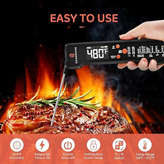 G.a HOMEFAVOR 3-in-1 Digital Meat Thermometer for Kitchen Cooking - Wired Probe, Instant Read Temperature with Infrared Thermometry for Pizza Making, BBQ, Air Fryer, Deep Fry, Roasting