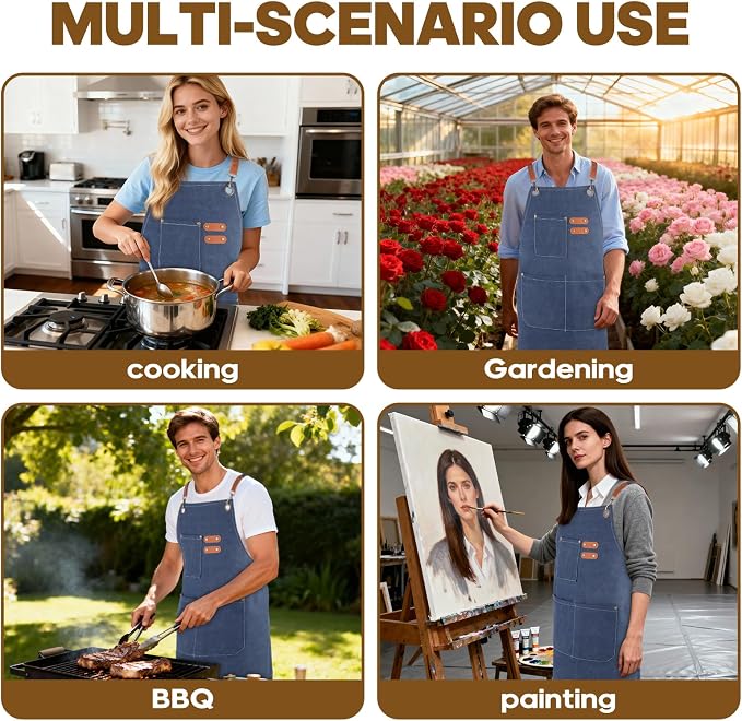Aprons For Women Men With Large Pockets, Waterproof Cotton Chef Aprons For Cooking Server Grilling Bbq Kitchen - Image 7