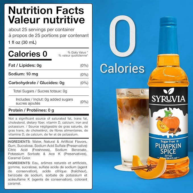 Syruvia Sugar Free Pumpkin Spice Coffee Syrup, Flavored Syrup for Drinks, Lattes, and Desserts – 25.4 fl oz, With Pump - Image 2