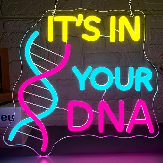 DNA Double Helix Neon Sign for Wall Decor Dimmable It's In Your DNA LED Neon Light for Classroom Office Man Cave Biology Science Decor Gifts for Teacher Students Nurse Doctor Size 11.8*11.2in(GLNP236)