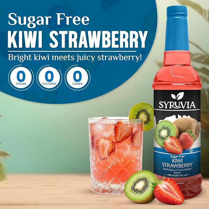 Syruvia Sugar Free Kiwi Strawberry Flavored Syrup for Drinks, Cocktails, Lemonades, Iced Teas and Desserts – 25.4 fl oz, With Pump - Image 3