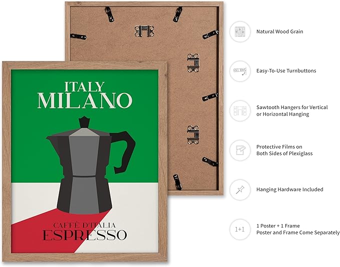 Poster Master Moka Pot Print - Espresso Poster - Italian Coffee Art - Great Gift for Barista, Coffee Lovers, Café Owner - Perfect Wall Decor for Dining Room, Kitchen - 16x20 Beige Framed