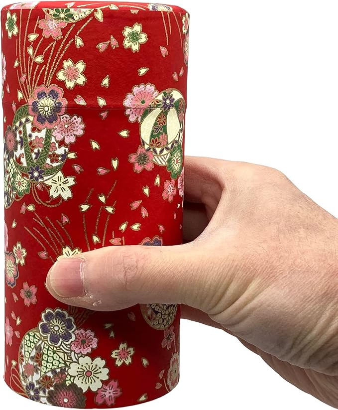 Japanese Tea Canister Tin Japanese Ball and Cherry Blossoms/Double Lid/Japanese YUZEN Washi Paper Pasted /200g Tea Capacity/Loose Leaf Tea Storage/Storage Container with Lid