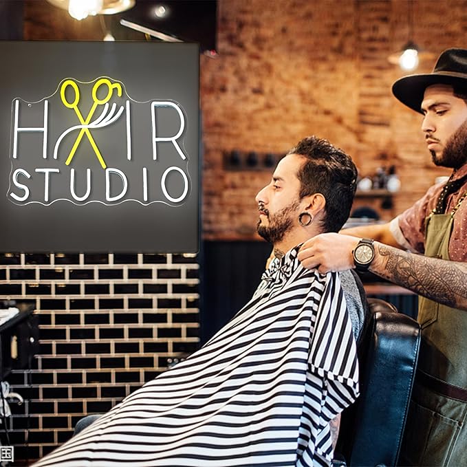 Hair Studio Neon Sign for Wall Decor Usb Powered Stylish Hair Salon Led Sign Dimmable Beauty Salon Light Up Sign Haircut Neon Light for Barber Shop Beauty Shop (16.54 * 12.6 in)