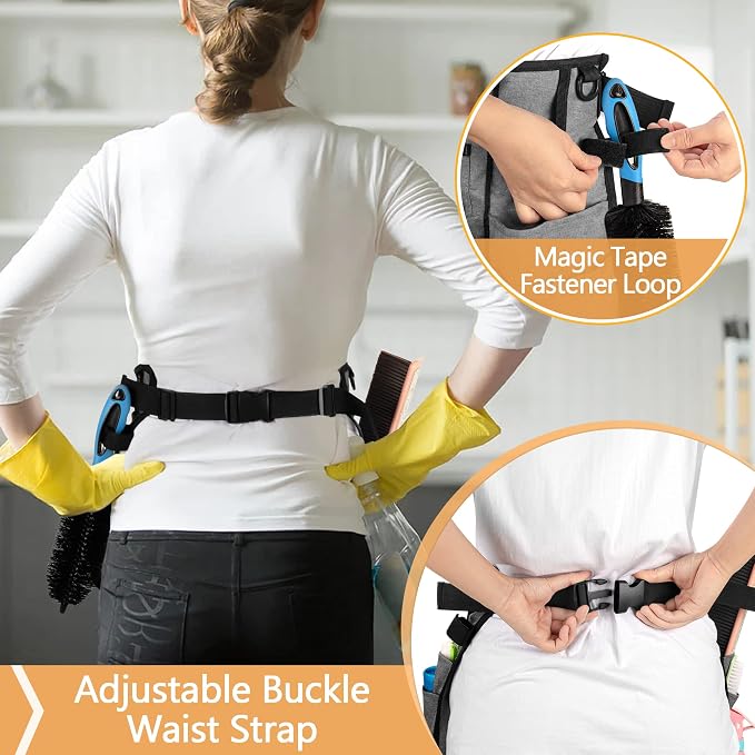 LoDrid Professional Cleaning Apron with 9 Pockets and Waist Belt, Gray | Adjustable Cleaning Caddy Aprons for Cleaning Work of House Hotel - Image 4
