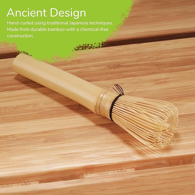 BambooMN Japanese Skinny Matcha Whisk Chasen - Long Handle Traditional Matcha Utensil - Skinny Natural Golden Brown - 2 Pieces