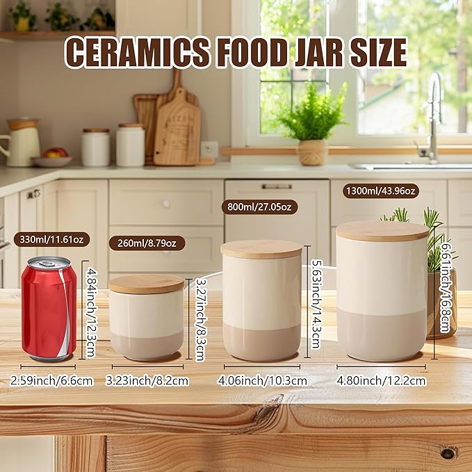 Ceramic Canister with Airtight Seal Lid, Kitchen Canisters for Countertop, Middle Food Storage Jar for Flour, Coffee Bean, Sugar, Tea, Spices and More, Home Decor (800ml/27.05oz)