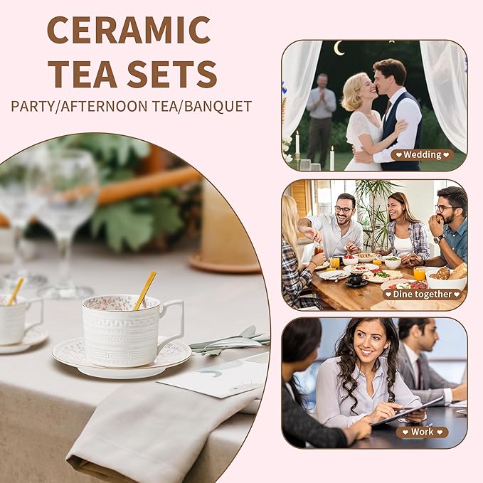 Country Roses Porcelain Tea Cup and Saucer Set with Gold Trim, Vintage Style, For Women and Tea Parties (1, G)