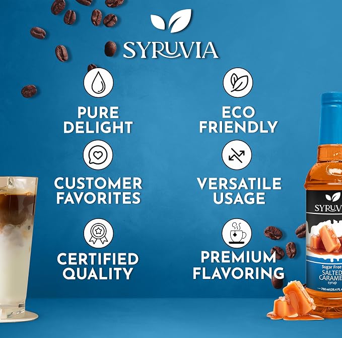 Syruvia Sugar Free Coffee Syrup, Salted Caramel Flavored Syrup for Drinks, Lattes, and Desserts – 25.4 fl oz, With Pump - Image 5