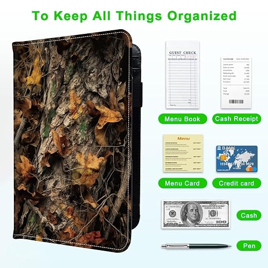 Server Books for Waitress, with 7 Large Pockets, Waiter Serving Book, Waitstaff Server Order Pads, Cute PU Leather Server Book with Pen Holder Fit Server Apron, Forest - Image 5