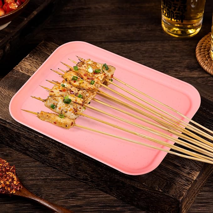 4 Pack Pink Plastic Serving Trays for Party Serving Food - Rectangular, 8.66 by 12 in, Heavy Duty Dessert Trays for Food Erving Platters for Party Tray Decor Veggie,Snack