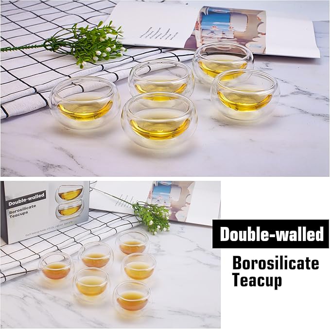 Double-walled Borosilicate Glass Tiny Teacups Each Holds 2 Oz／60ml (6 PCS)