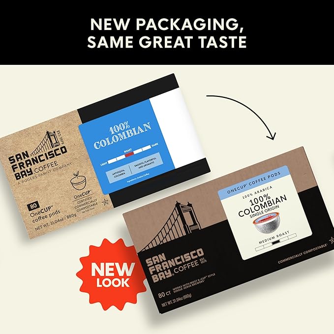 San Francisco Bay Compostable Coffee Pods - 100% Colombian (80 Ct) K Cup Compatible including Keurig 2.0, Medium Roast