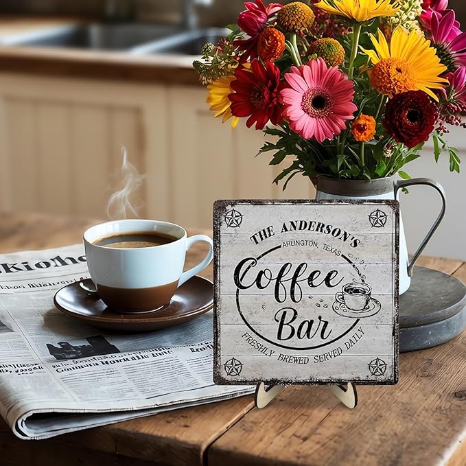 Vintage Coffee Bar Decor Sign,Rustic Wooden Plaque for Java Station, Kitchen,Cafe or Tea Corner, Funny Jave Gift for Coffee Lovers 5.9x5.9inches