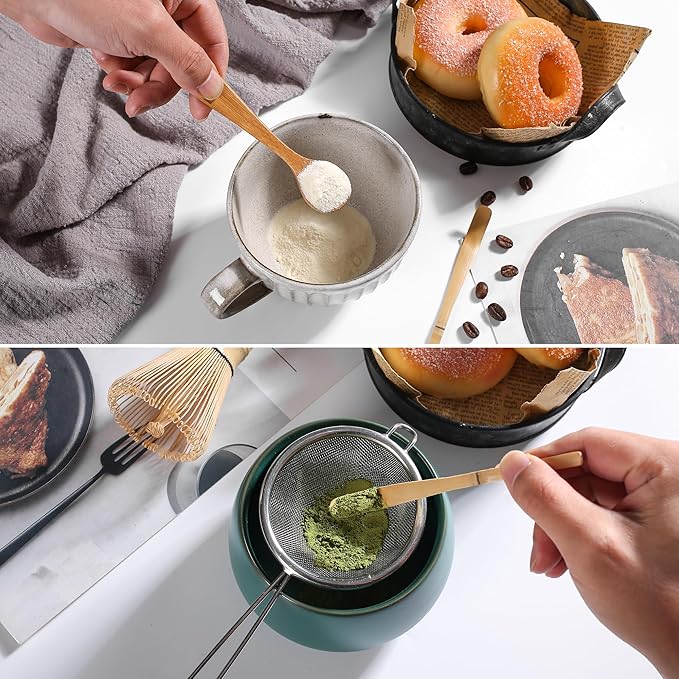Modern Matcha Whisk Set - Bamboo Chasen - Rose Golden Stainless Steel Spoon - Bamboo Chashaku (Scoop) - Perfect Matcha Kit for Matcha at home (Whisk and stainless steel spoons and chashaku)