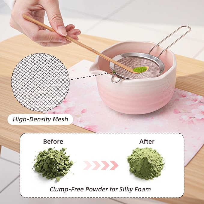 7-Piece Pink Matcha Set, 18oz Gradient Pink Sakura Matcha Bowl with Spout, Bamboo Whisk and Holder, Matcha Kit, Cute Macha Gift Set for Women & Matcha Lovers Starters, Mother's Day Gift
