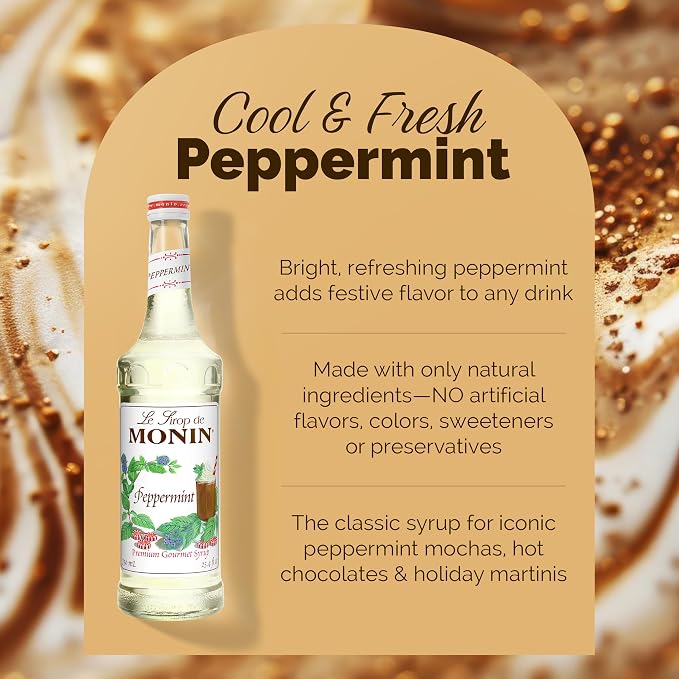 Monin - Peppermint Syrup, Cool Mint Flavored Syrup, Coffee Syrup, Natural Flavor Drink Mix, Simple Syrup for Cocoas, Mochas, Smoothies, Sodas, & More, Gluten-Free, Non-GMO, Clean Label (750 ml) - Image 3