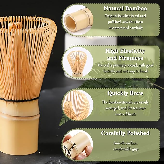6 Pcs Matcha Whisk Set, Japanese Ceremonial Matcha Making Tools Kit for Bamboo Whisk, Matcha Scoop, Tea Spoon, Ceramic Whisk Holder, Spoon Holder, Powder Sifter - Matcha Green