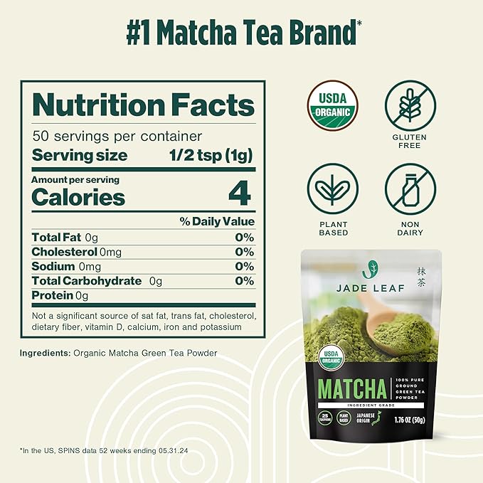 Jade Leaf Matcha Organic Ingredient Grade Matcha Powder - Japanese Green Tea for Baking, Smoothies, Lattes, and Skin Care, 454g / 16 Ounce Bulk Pouch (Pack of 1)