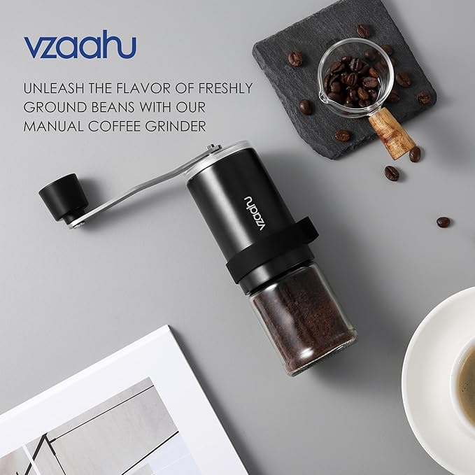 Vzaahu Portable Manual Coffee Grinder - Adjustable Ceramic Burr with Fast Grinding, Compact & Lightweight for Camping, Hiking, Travel - Perfect for French Press, Americano Lovers