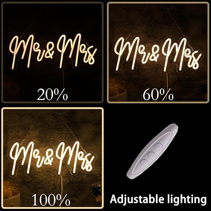 Mr and Mrs Neon Sign for Wedding Party Decoration Wedding Decor Neon Sign for Anniversary Backdrop Wall Decor Decoration Background Newlywed Gift(17 * 7.2in)